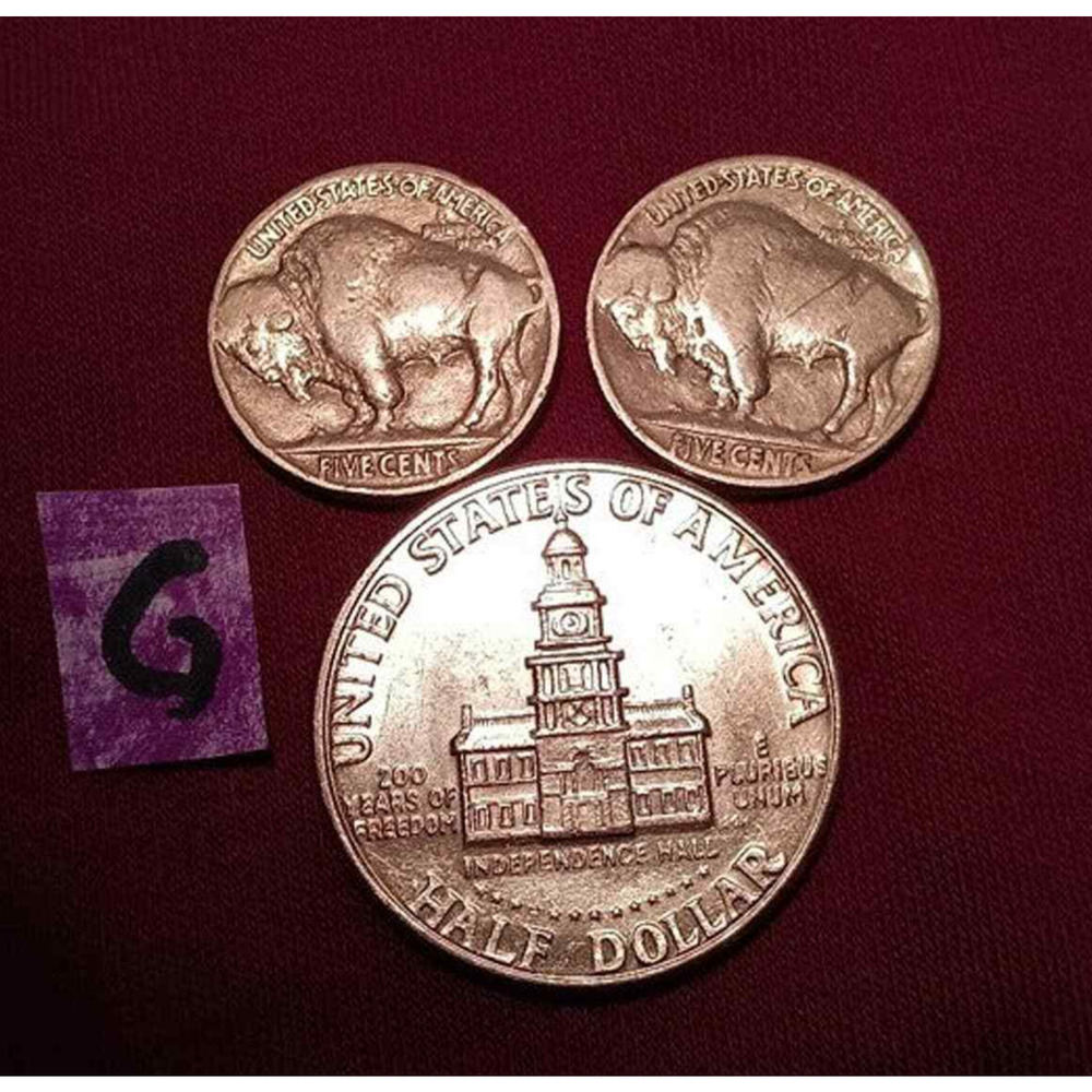 1 Bicentennial Kennedy 50c and 2 Buffalo Nickels